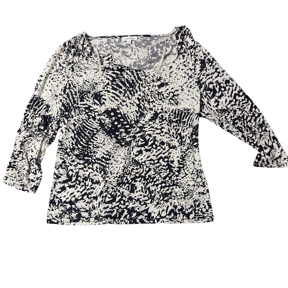 Calvin Klein Womens Blouse Size L Abstract Print Long Sleeve Corpcore GirlBoss